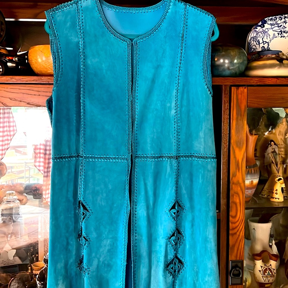 Beautiful leather teal long vest!